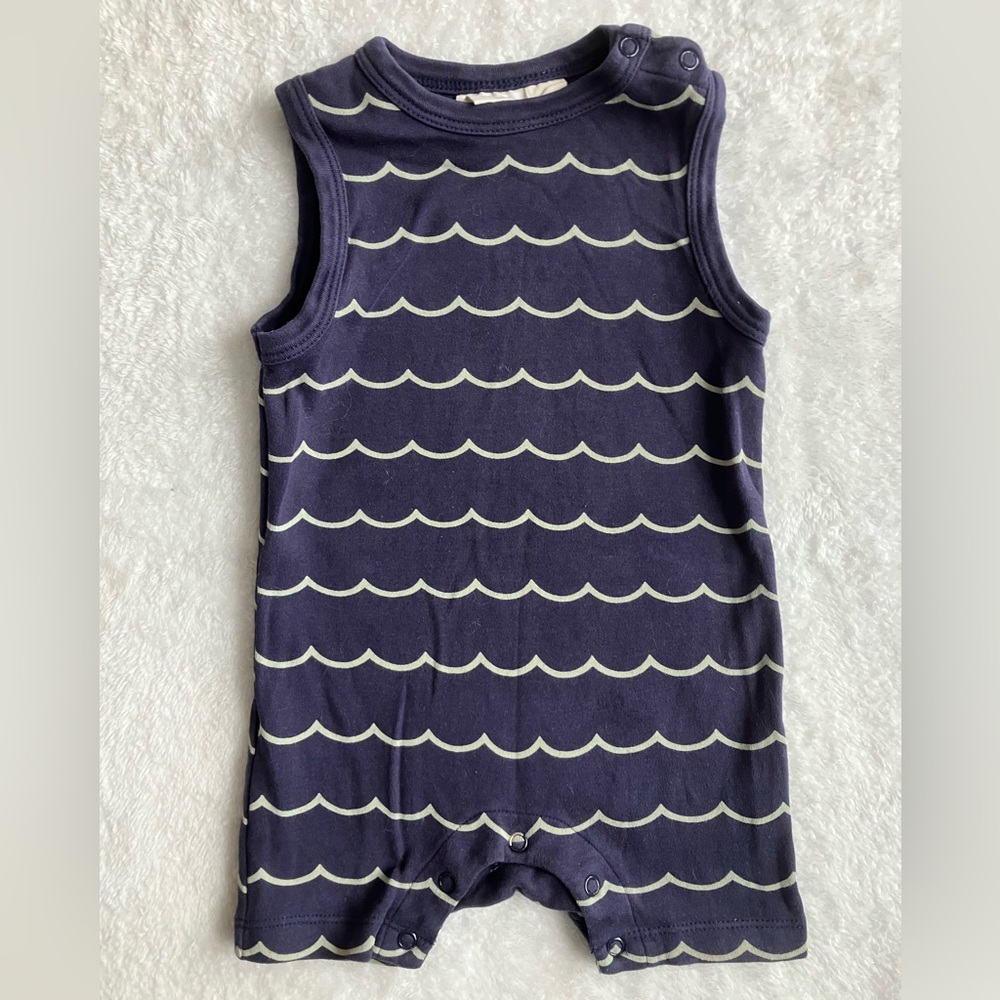Parade organic short sleeve shorts summer navy blue romper 6-12 months